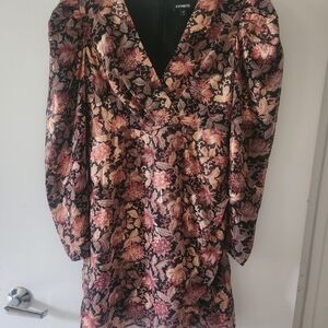 Express Floral Print Dress - Black and Pink